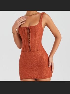 Mistress Rocks Copper Lace Corset Mini Dress
